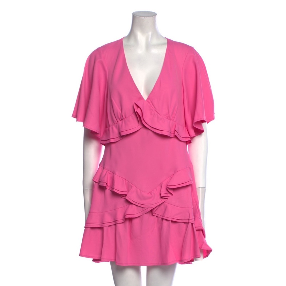 Maggie Marilyn A-Line Dress, Pink, Ruffle Embellishment, Short Sleeve V-Neck
